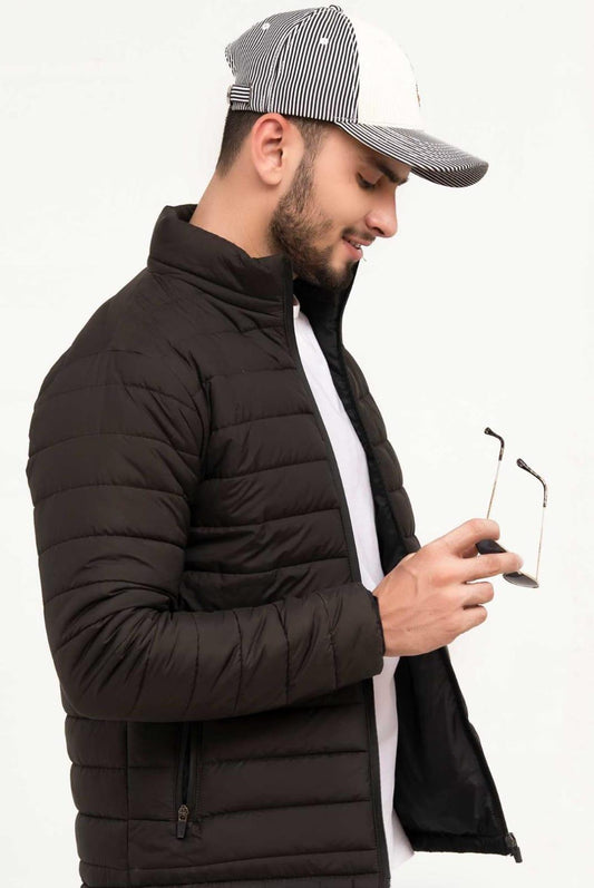 Men's Plain Black Puffer Jacket - 1 Pc in Parachute Fabric