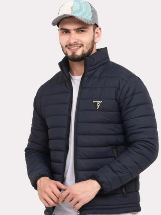 Men's Blue Plain Puffer Jacket - 1 Pc Stylish Winter Wear