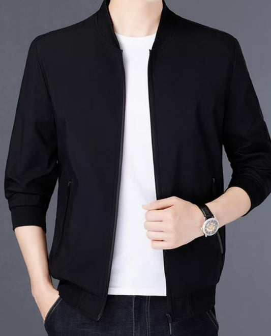 Men's Plain Fleece Jacket - 1 Pc | Black Collared Style