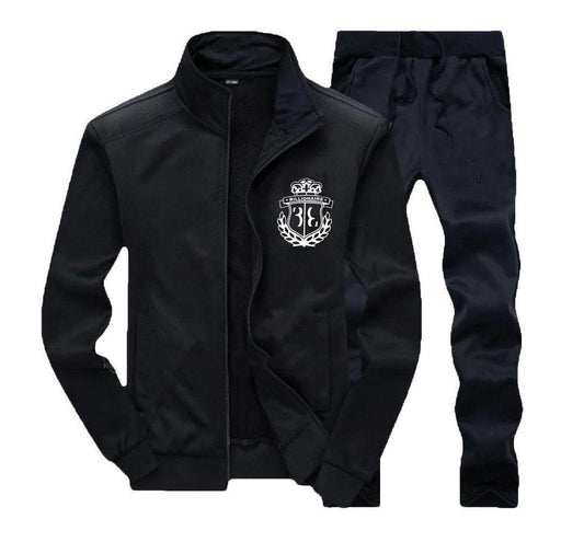 Men's Polyester Plain Zipper Track Suit - 2 Pcs Set in Black